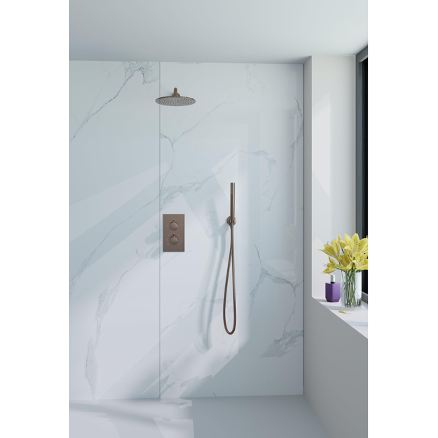 Fortifura Calvi Inbouw Regendoucheset - thermostatisch - wandarm - 30cm hoofddouche - staaf handdouche - gladde doucheslang - geborsteld koper PVD SW970038 / SW1139124 / SW970043 / SW970045 / SW970