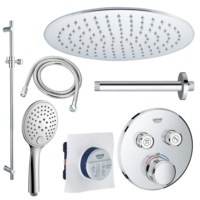 Grohe Grohtherm Regendoucheset opbouw - hoofddouche 20cm - plafondarm - glijstang 90 cm - chroom sw105953 SW104917  SW696254 SW496814 SW767373 SW76