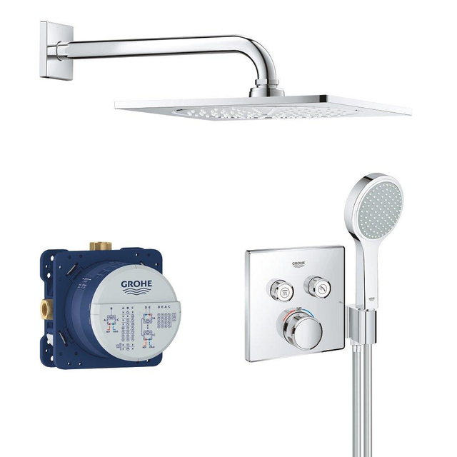 Grohe Grohtherm smartcontrol Regendoucheset Inbouw - hoofddouche 25.4cm - handdouche rond - wandarm F serie - chroom 34742000