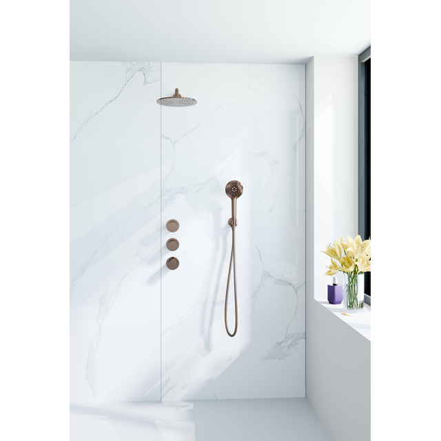 Fortifura Nebbio Regendoucheset - inbouwkraan - inbouwdeel - wandaansluitbocht - doucheslang metaal - ronde handdouche - 35cm wandarm - ronde hoofddouche - geborsteld koper PVD (koper) SW1183069 SW118