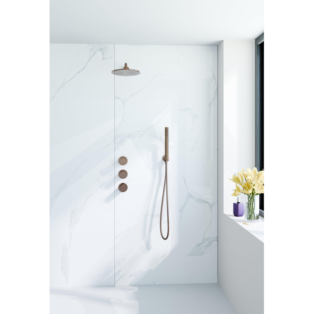 Fortifura Nebbio Regendoucheset - inbouwkraan - inbouwdeel - wandaansluitbocht- doucheslang metaal - staafhanddouche - 35cm wandarm - ronde hoofddouche - geborsteld koper PVD (koper) SW1183069 SW11830
