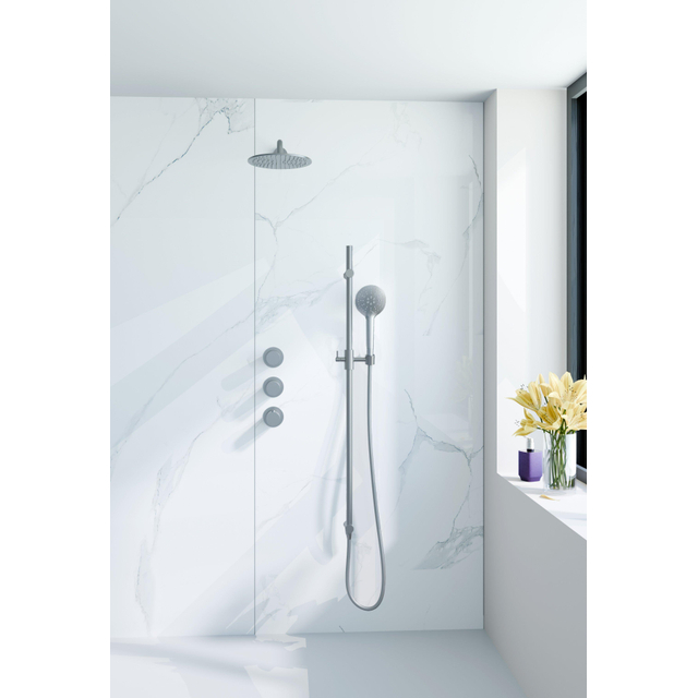 Fortifura Nebbio Regendoucheset - inbouwkraan - inbouwdeel - glijstang - doucheslang metaal - ronde handdouche - 35cm wandarm - ronde hoofddouche - geborsteld RVS PVD (RVS) SW1183066 SW1111529 SW70620