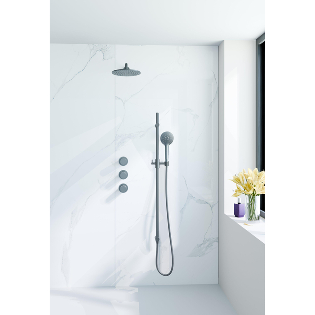 Fortifura Nebbio Regendoucheset - inbouwkraan - inbouwdeel - glijstang - doucheslang metaal - ronde handdouche - 35cm wandarm - ronde hoofddouche - geborsteld gunmetal PVD SW1183068 SW1111532 SW706207