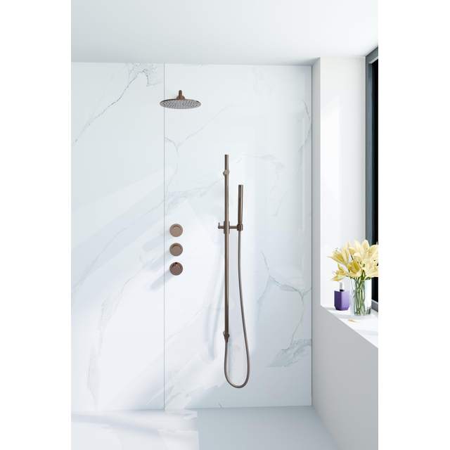 Fortifura Nebbio Regendoucheset - inbouwkraan - inbouwdeel - glijstang - doucheslang metaal - staaf handdouche - 35cm wandarm - ronde hoofddouche - geborsteld koper PVD (koper) SW1183069 SW1111533 SW9