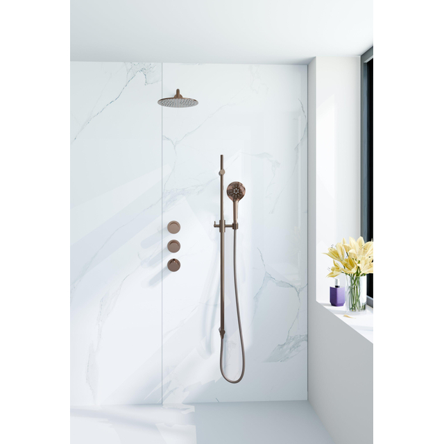 Fortifura Nebbio Regendoucheset - inbouwkraan - inbouwdeel - glijstang - doucheslang metaal - ronde handdouche - 35cm wandarm - ronde hoofddouche - geborsteld koper PVD (koper) SW1183069 SW1111533 SW9