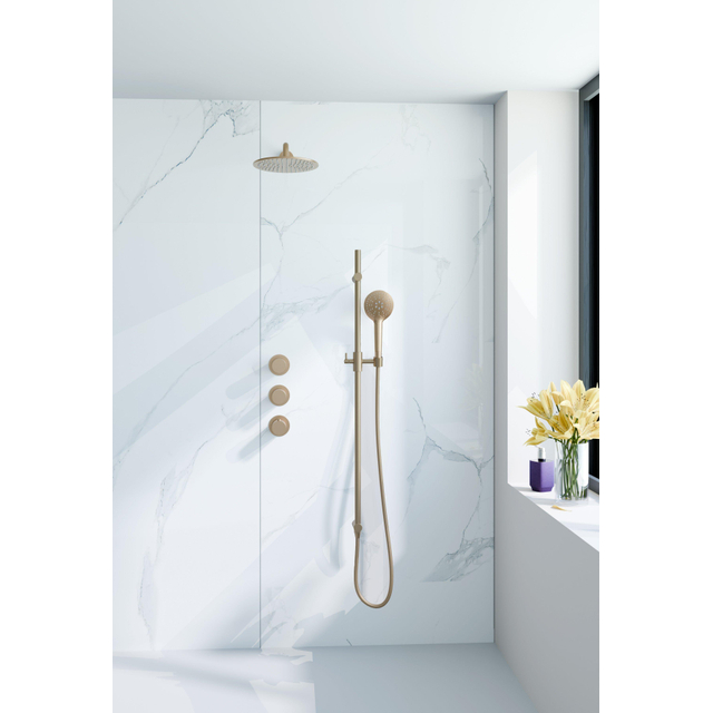 Fortifura Nebbio Regendoucheset - inbouwkraan - inbouwdeel - glijstang - doucheslang metaal - ronde handdouche - 35cm wandarm - ronde hoofddouche - geborsteld messing PVD (goud) SW1183067 SW1111531 SW