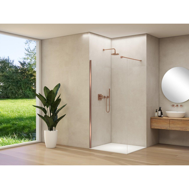 Van Rijn Products ST01 vaste wand - 98x200cm - helder glas - - dikte 8mm - stabilisatiestang - muurprofiel - Koper geborsteld ST01500100HESCM