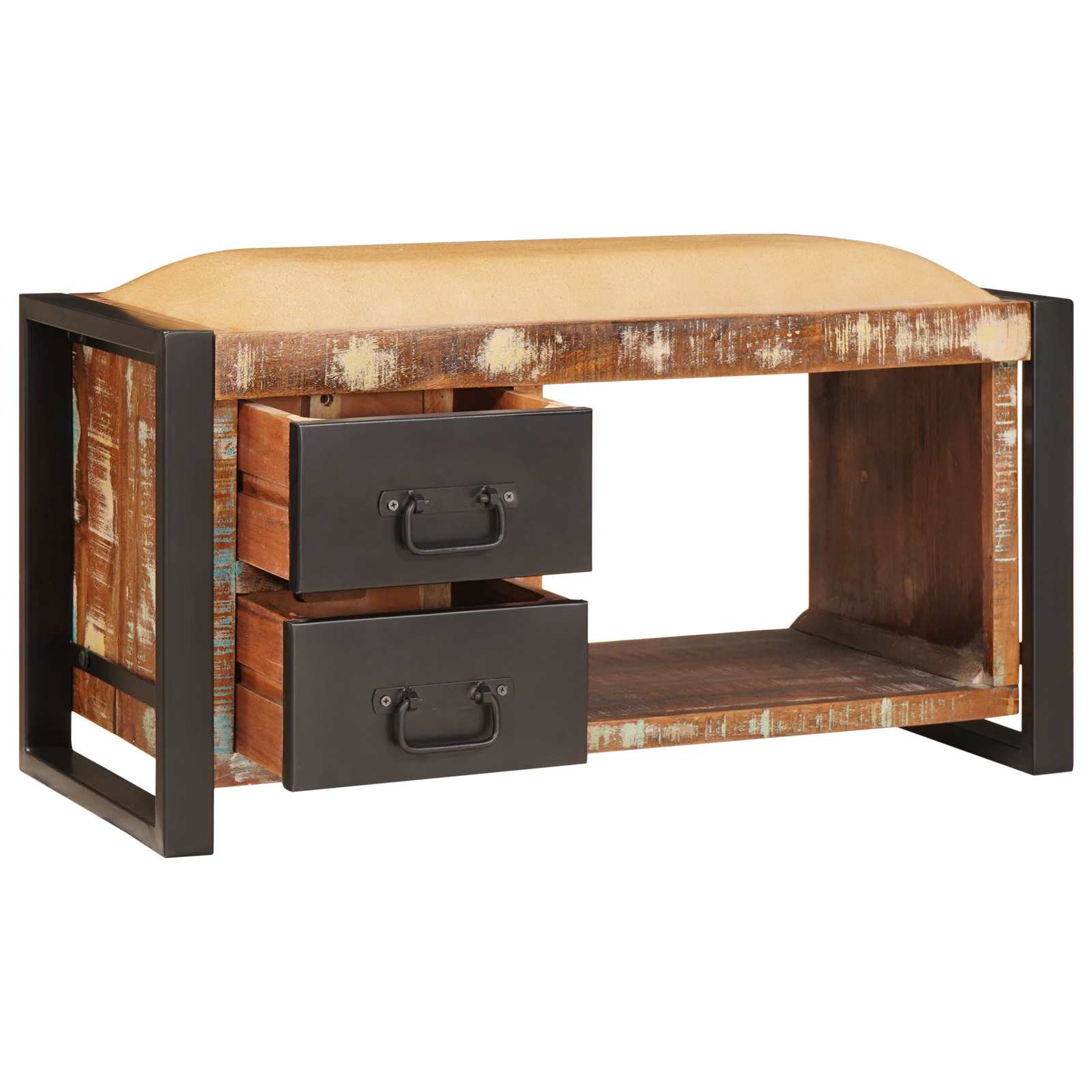 vidaXL Opbergbank Kleurig 80x35x40 cm Massief Gerecycled Hout