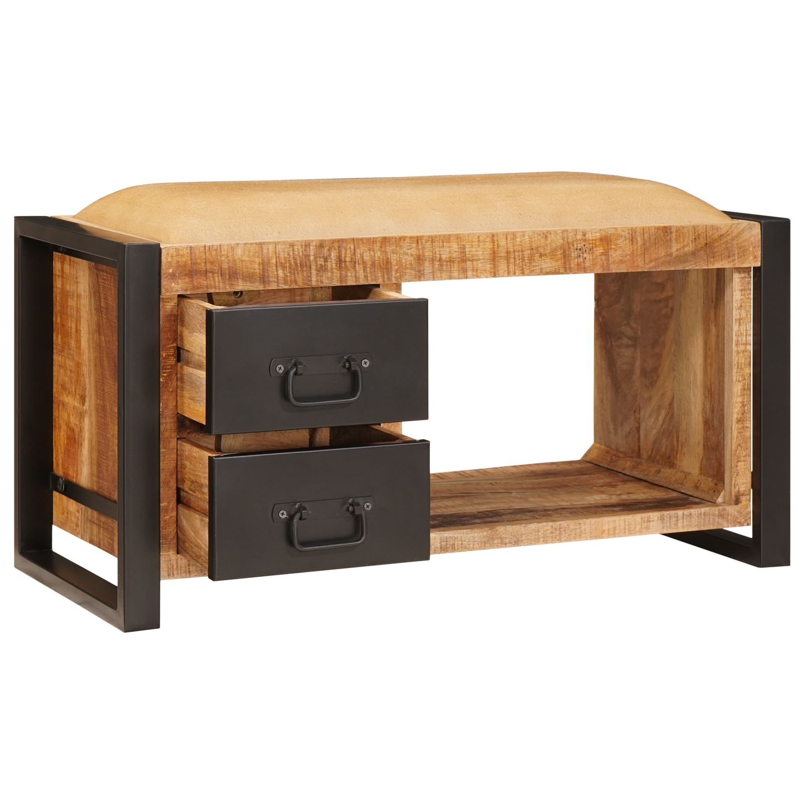 vidaXL Opbergbank met Canvas 80x35x40 cm van Massief Mango Hout