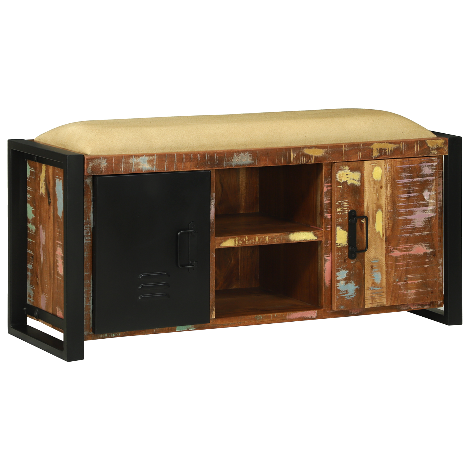 vidaXL Opbergbank Multikleur 100x35x50 cm Massief Gerecycled Hout