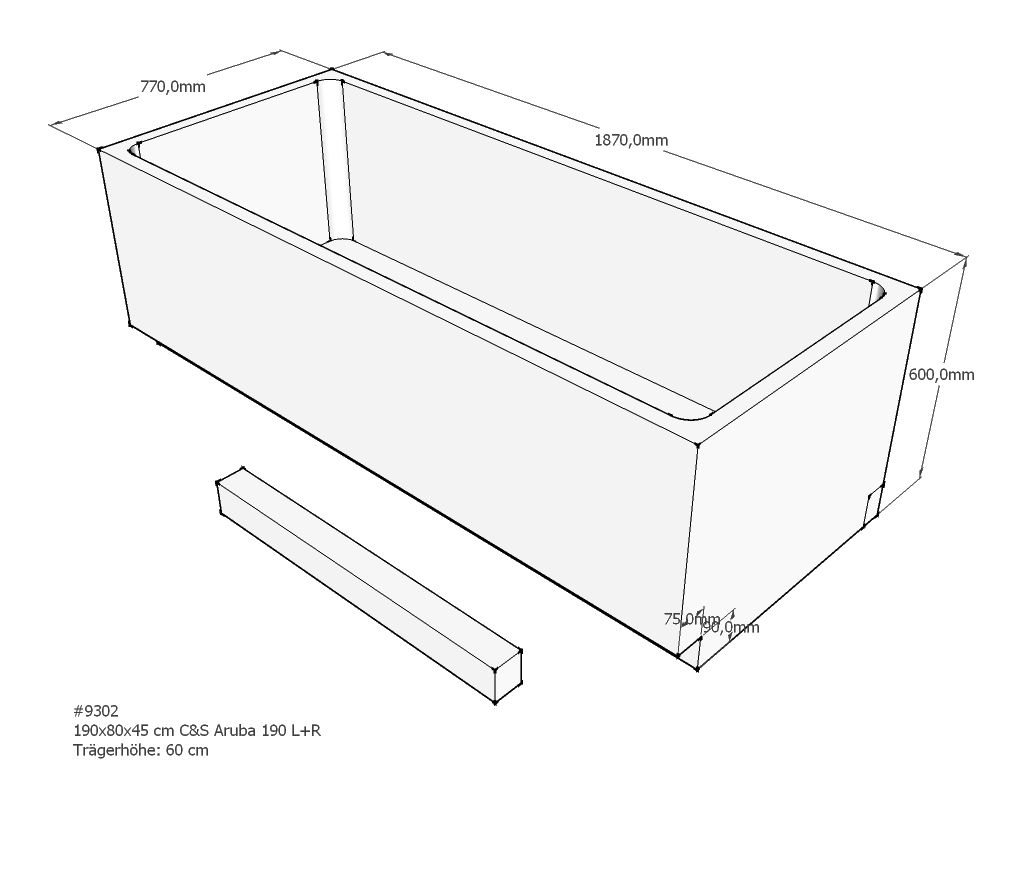Xenz beterbad baddrager voor aruba 190x80cm