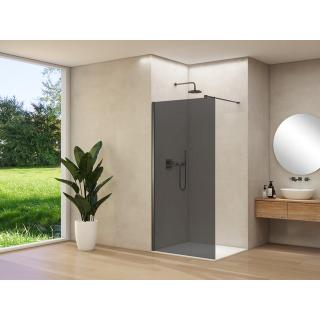 Van Rijn Products ST01 vaste wand - 98x200cm - grijs rookglas - - dikte 8mm - stabilisatiestang - muurprofiel - Gunmetal Geborsteld ST01500100GRGMM