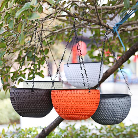 HOMEKA Hangende bloemenmand imitatie honingraat zelfwateropname waterdichte buitenhars plantenhanger voor tuin M beige