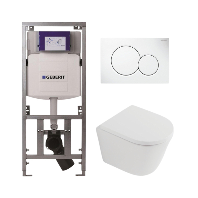 Geberit QeramiQ Dely Toiletset -  UP320 Burda inbouwreservoir - witte bedieningsplaat - softclose toilet zitting 35 mm - mat wit SW1026254/SW1000767/0701131/0700518