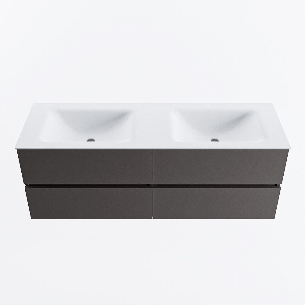 Mondiaz VICA 140cm badmeubel onderkast Dark Grey 4 lades. Wastafel CLOUD dubbel zonder kraangat, kleur Talc.