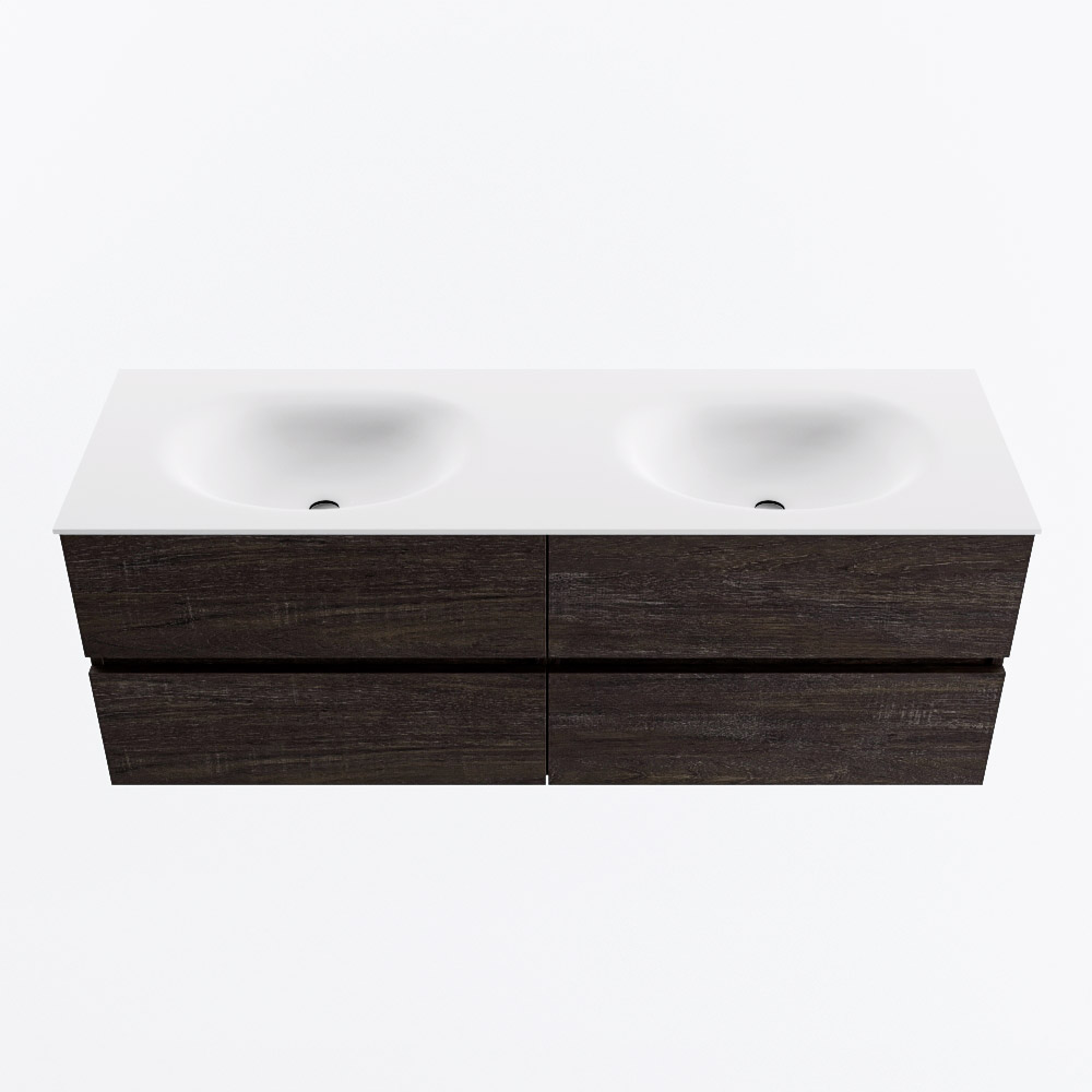Mondiaz VICA 140cm badmeubel onderkast Dark Brown 4 lades. Wastafel MOON dubbel 2 kraangaten, kleur Talc.