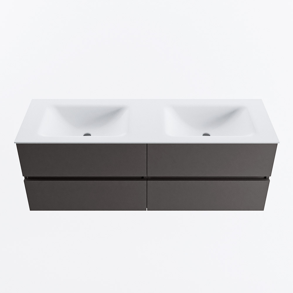 Mondiaz VICA 140cm badmeubel onderkast Dark Grey 4 lades. Wastafel CLOUD dubbel 2 kraangaten, kleur Talc.