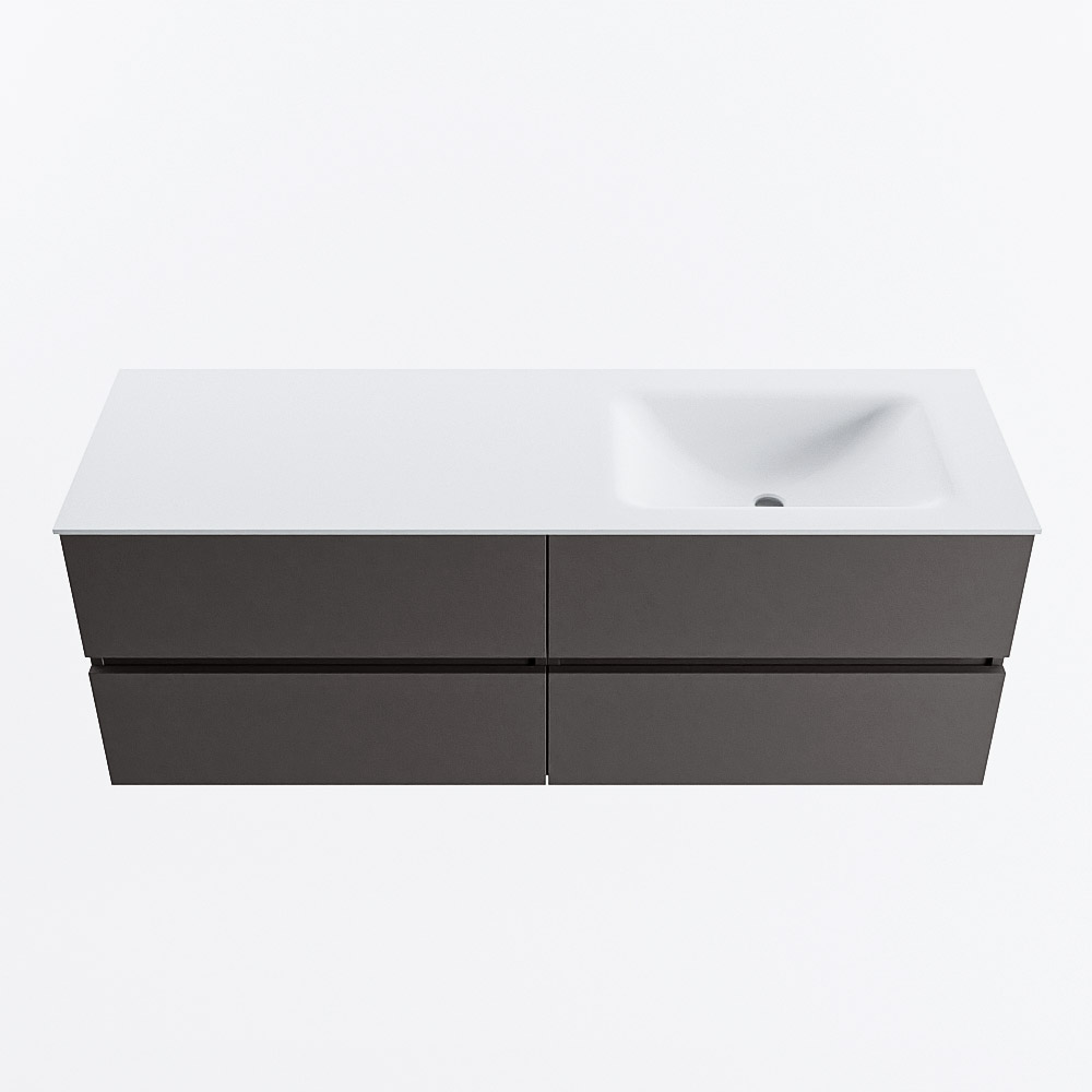 Mondiaz VICA 140cm badmeubel onderkast Dark Grey 4 lades. Wastafel CLOUD rechts 1 kraangat, kleur Talc.