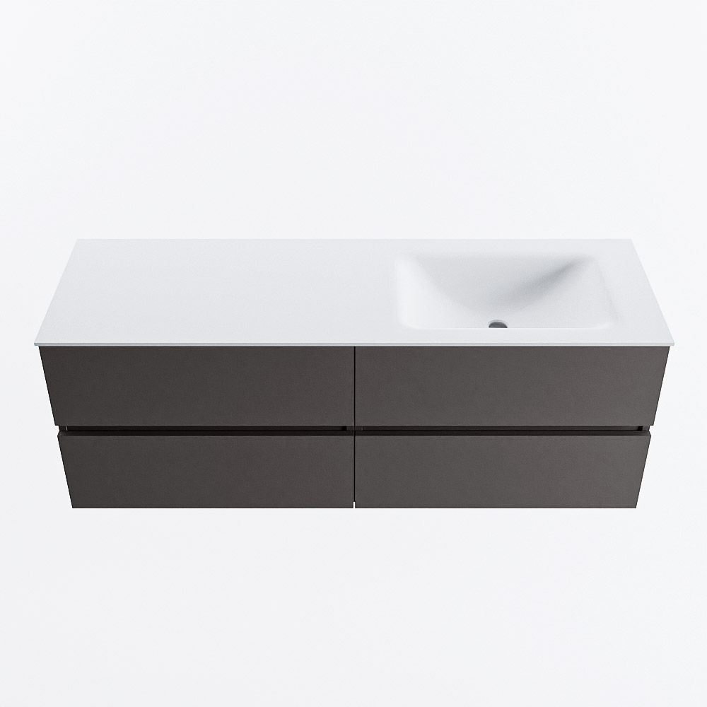 Mondiaz VICA 140cm badmeubel onderkast Dark Grey 4 lades. Wastafel CLOUD rechts zonder kraangat, kleur Talc.