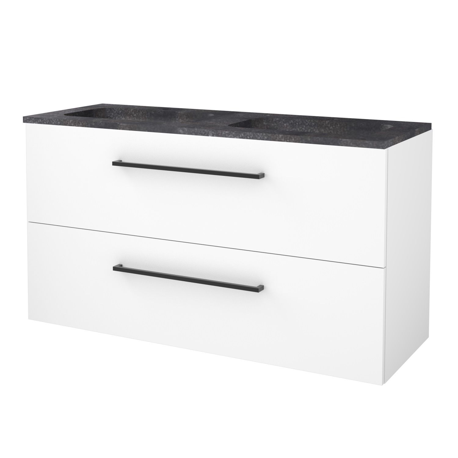 Boss & Wessing Badmeubelset BWS Salt 120x46cm Met Grepen 2 Lades Met Wastafel Hardsteen 2 Kraangaten Ice White