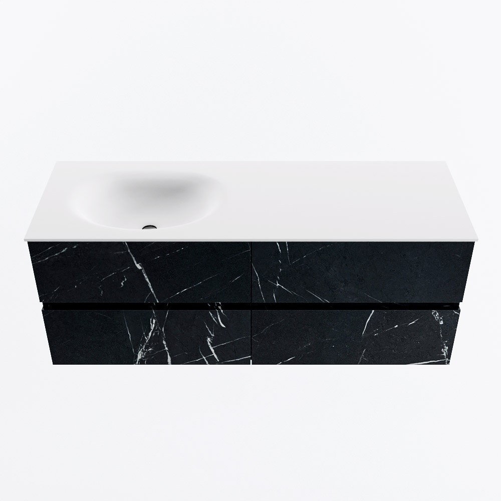 Mondiaz VICA 130cm badmeubel onderkast Marquina 4 lades. Wastafel MOON links zonder kraangat, kleur Talc.