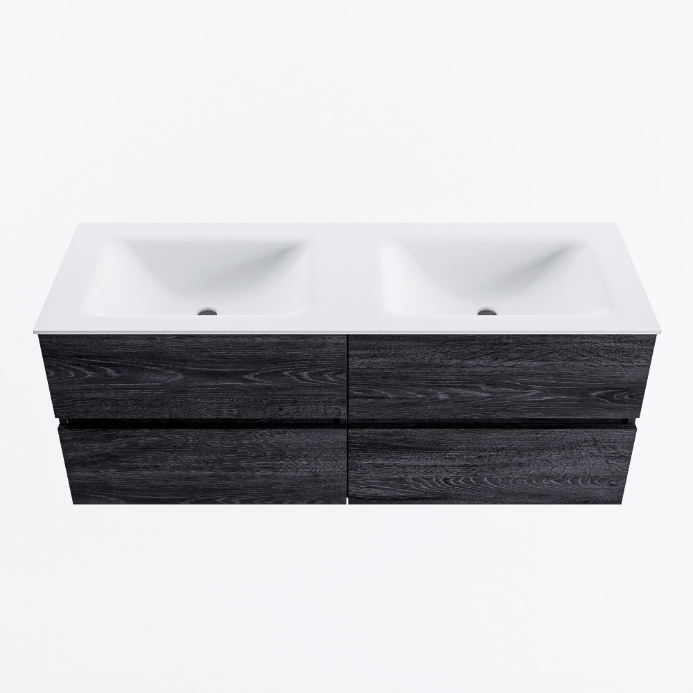Mondiaz VICA 130cm badmeubel onderkast Antracite 4 lades. Wastafel CLOUD dubbel 2 kraangaten, kleur Talc.