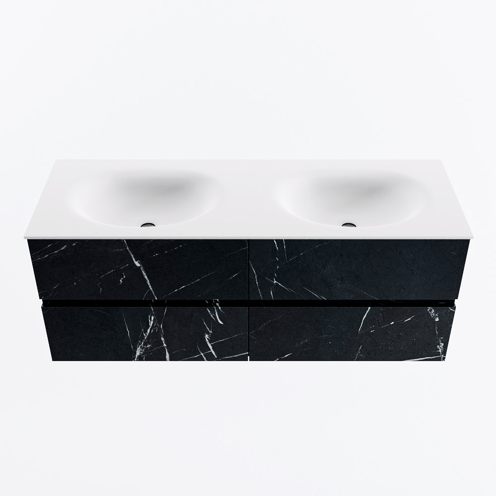 Mondiaz VICA 130cm badmeubel onderkast Marquina 4 lades. Wastafel MOON dubbel zonder kraangat, kleur Talc.