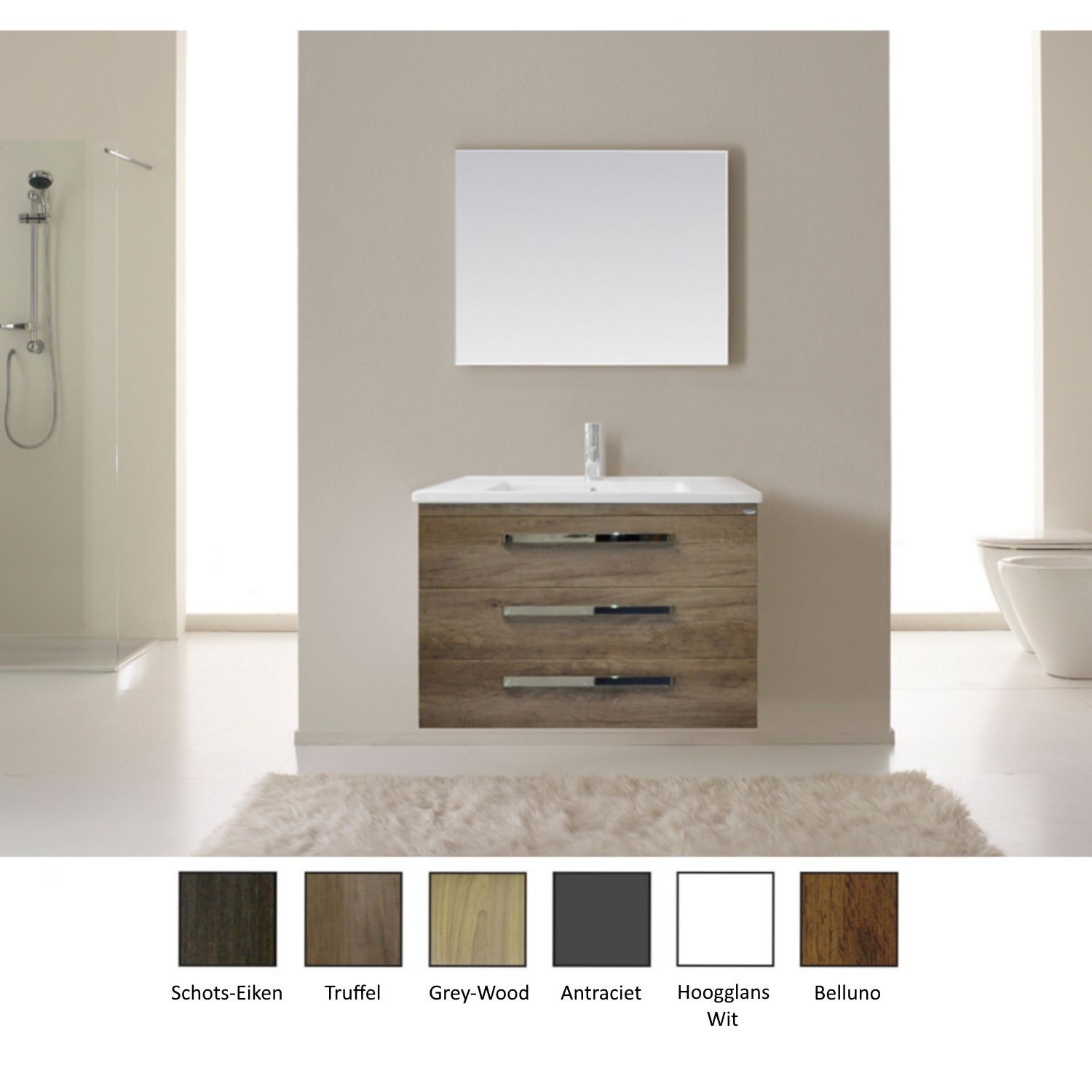 Sanicare Badkamermeubelset  Q10 3 Laden 80cm Belluno-Eiken (spiegel optioneel)
