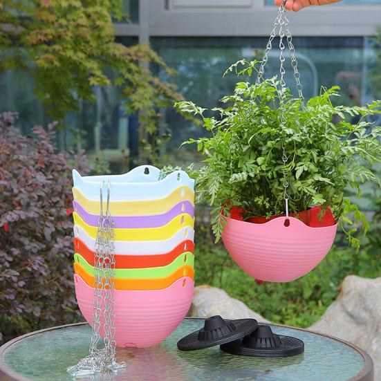 Wangmingyuan Hangende bloempot met drainagegat, bloemenmand met metalen hangkettingen voor huis, tuin, veranda, balkondecoratie S 1pc