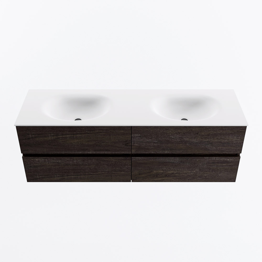Mondiaz VICA 150cm badmeubel onderkast Dark Brown 4 lades. Wastafel MOON dubbel 2 kraangaten, kleur Talc.