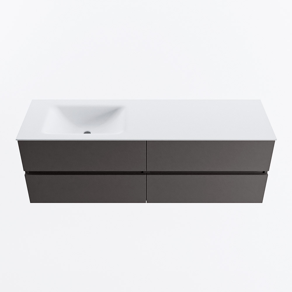 Mondiaz VICA 150cm badmeubel onderkast Dark Grey 4 lades. Wastafel CLOUD links 1 kraangat, kleur Talc.
