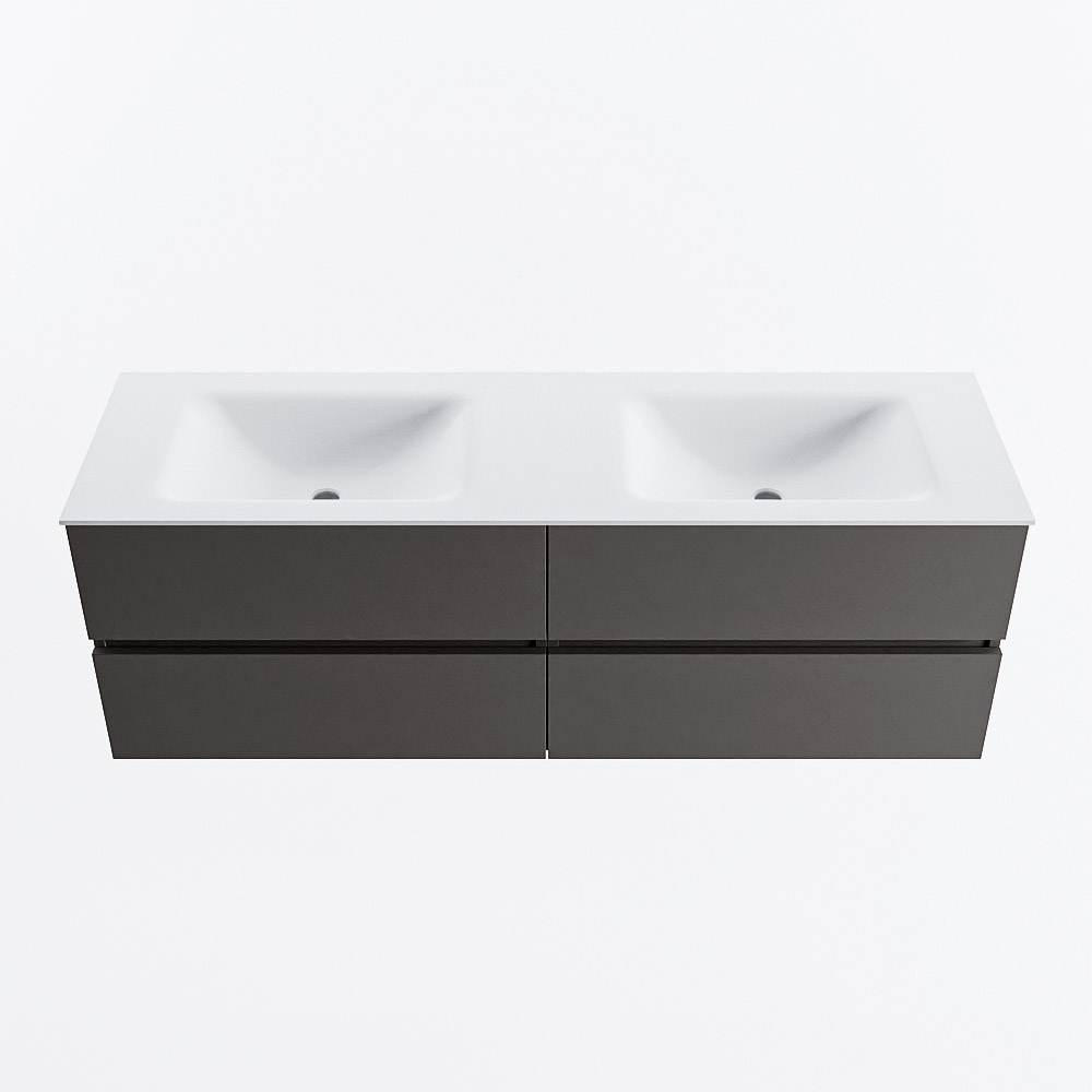 Mondiaz VICA 150cm badmeubel onderkast Dark Grey 4 lades. Wastafel CLOUD dubbel zonder kraangat, kleur Talc.