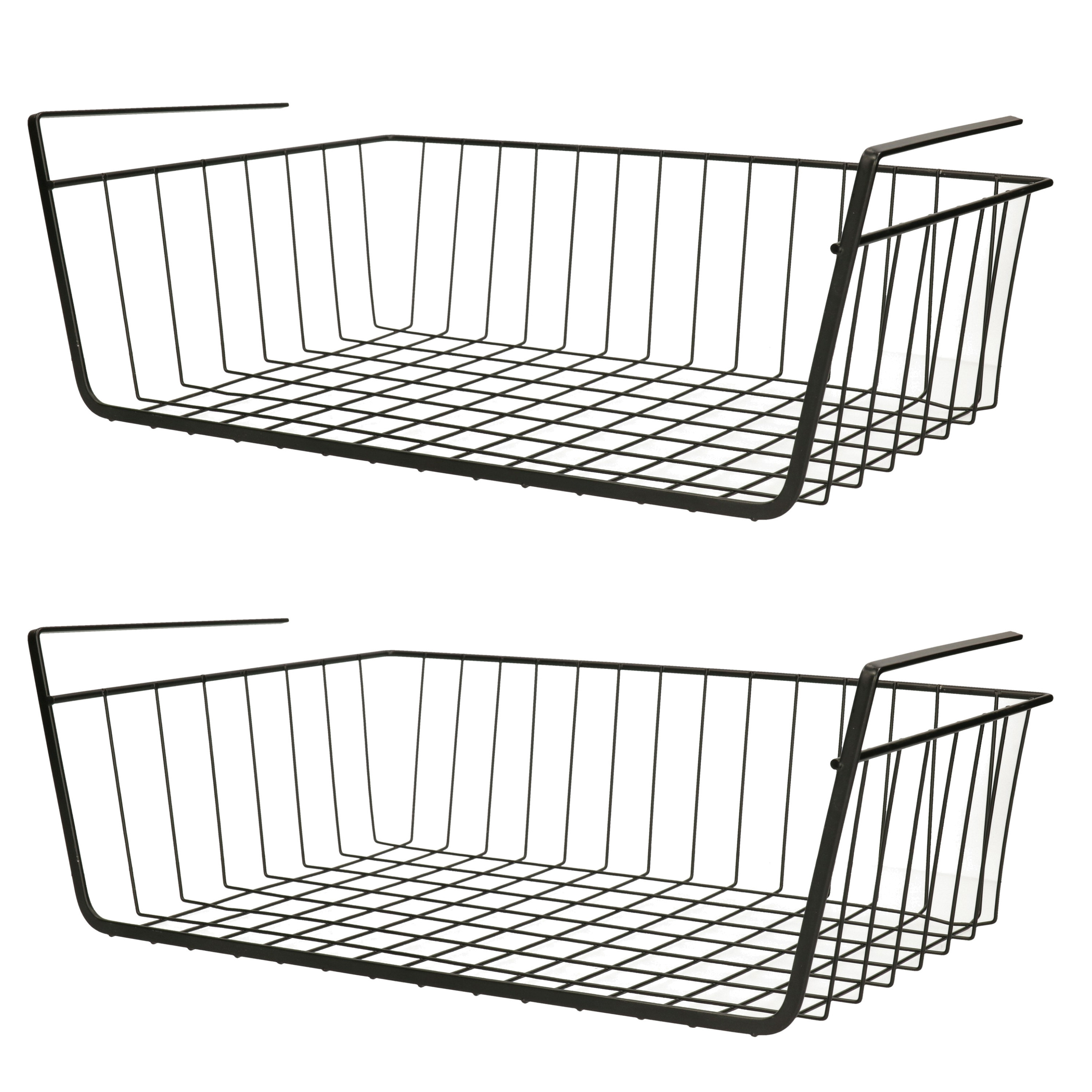 MSV Kastmandje - 2x - opberg/hang mandjes - rvs - zwart - x 25 x 14 cm -