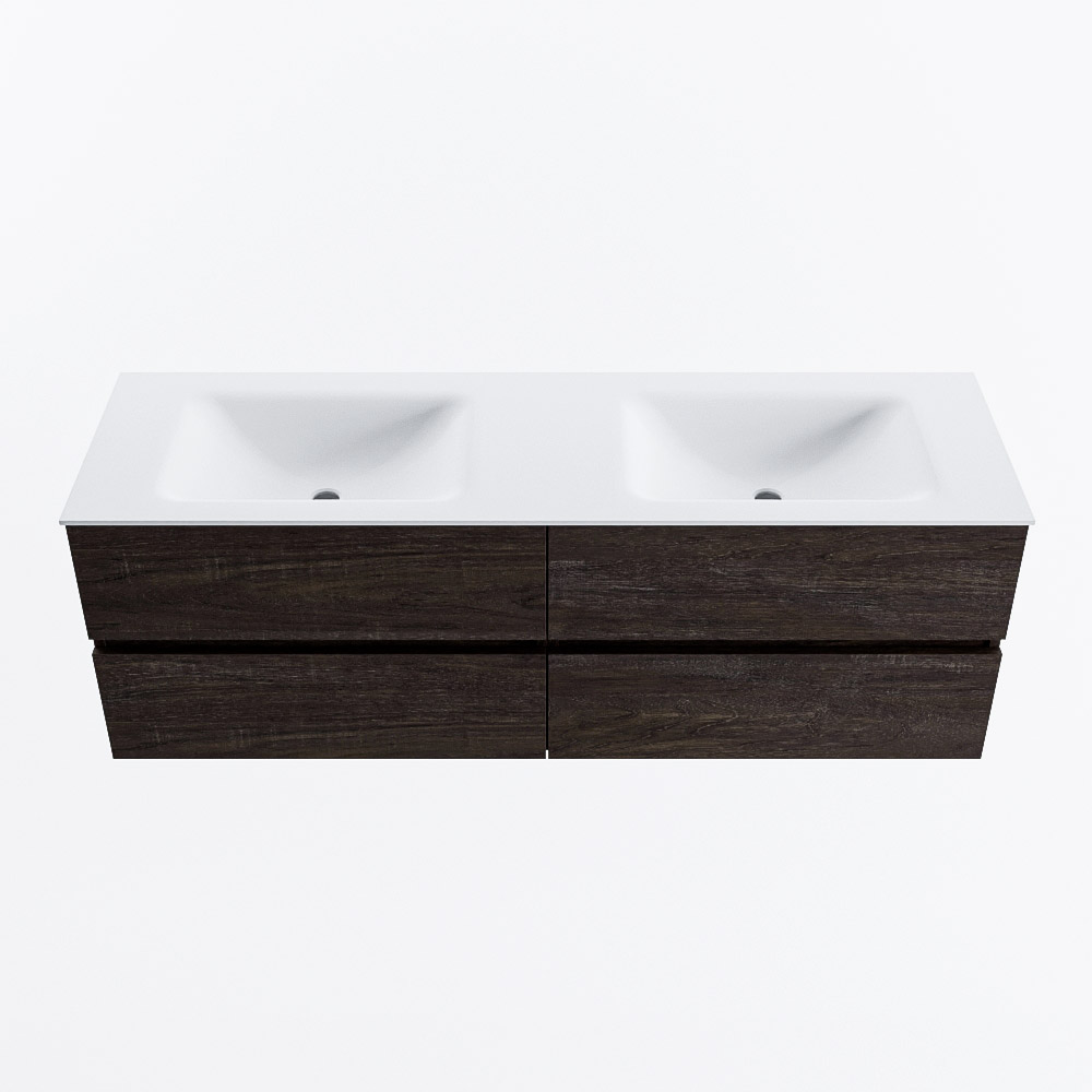 Mondiaz VICA 150cm badmeubel onderkast Dark Brown 4 lades. Wastafel CLOUD dubbel 2 kraangaten, kleur Talc.