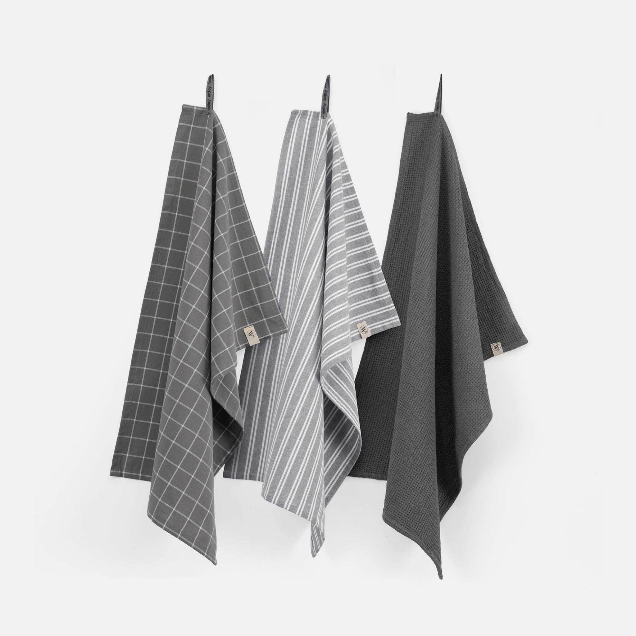 Walra Keukenset Dry w. Cubes Uni, Stripes&Blocks Off Black 3x 50x70