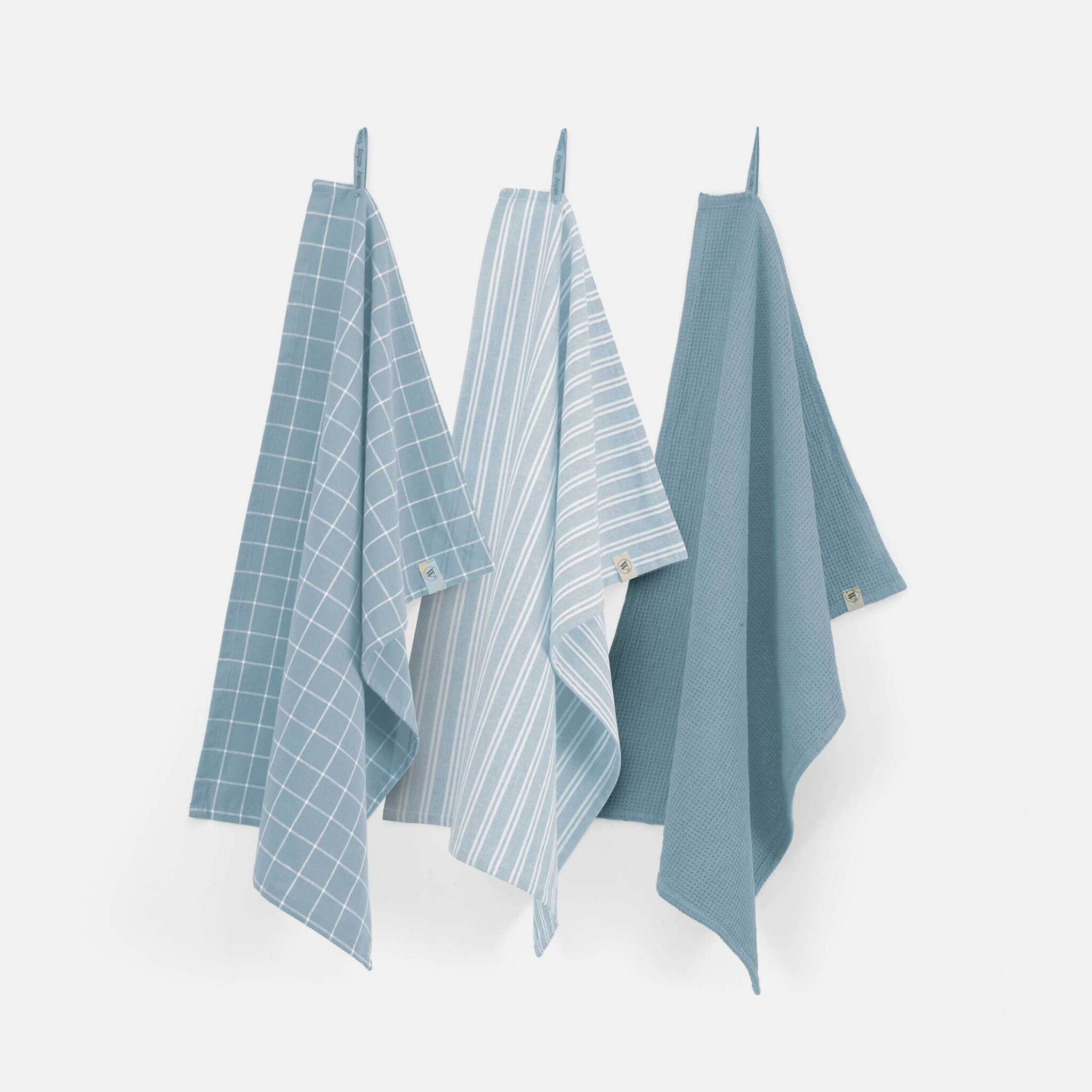 Walra Keukenset Dry w. Cubes Uni, Stripes&Blocks Jeans Blauw 3x 50x70