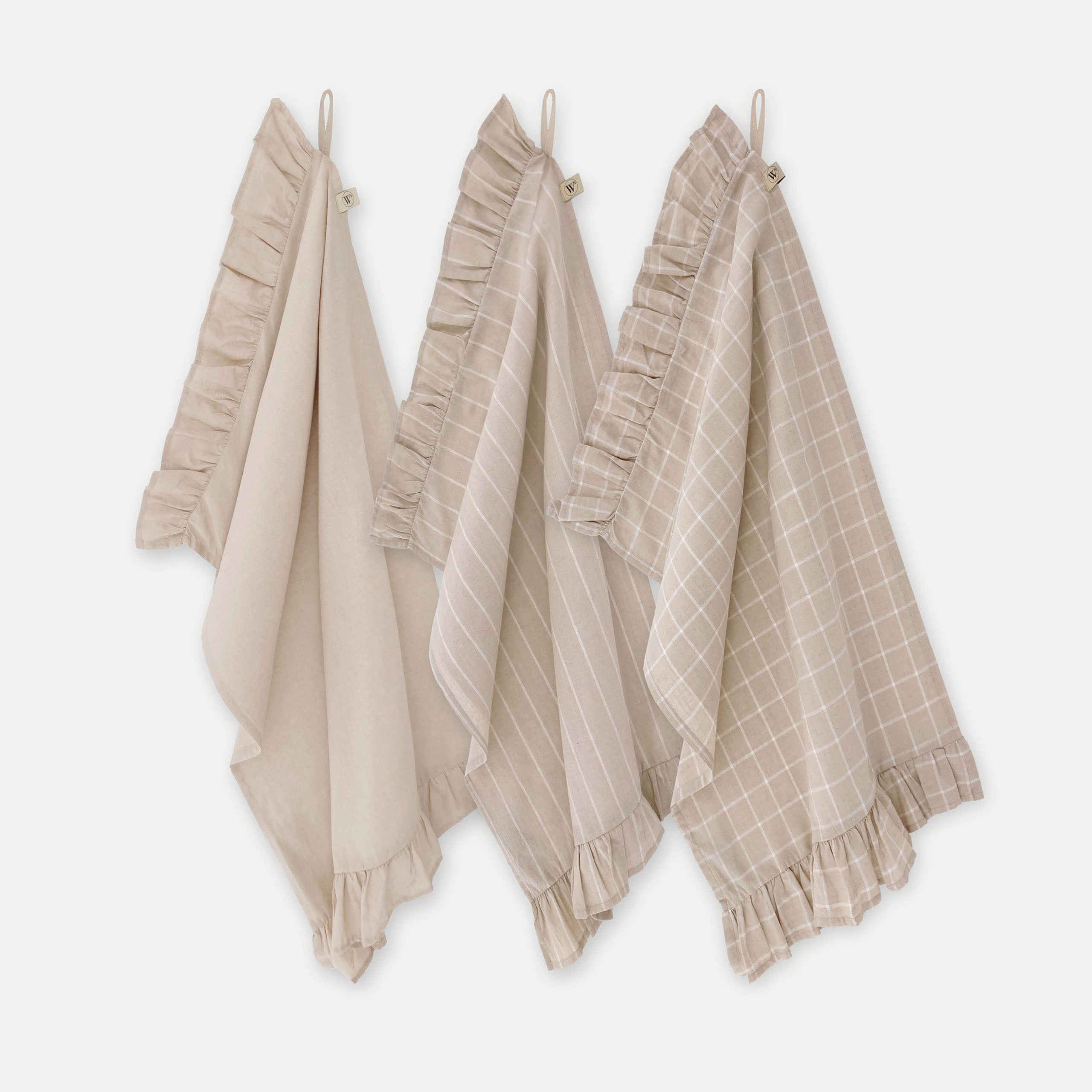 Walra Keukenset Lovely Linen Ruffles Naturel 3x 50x70