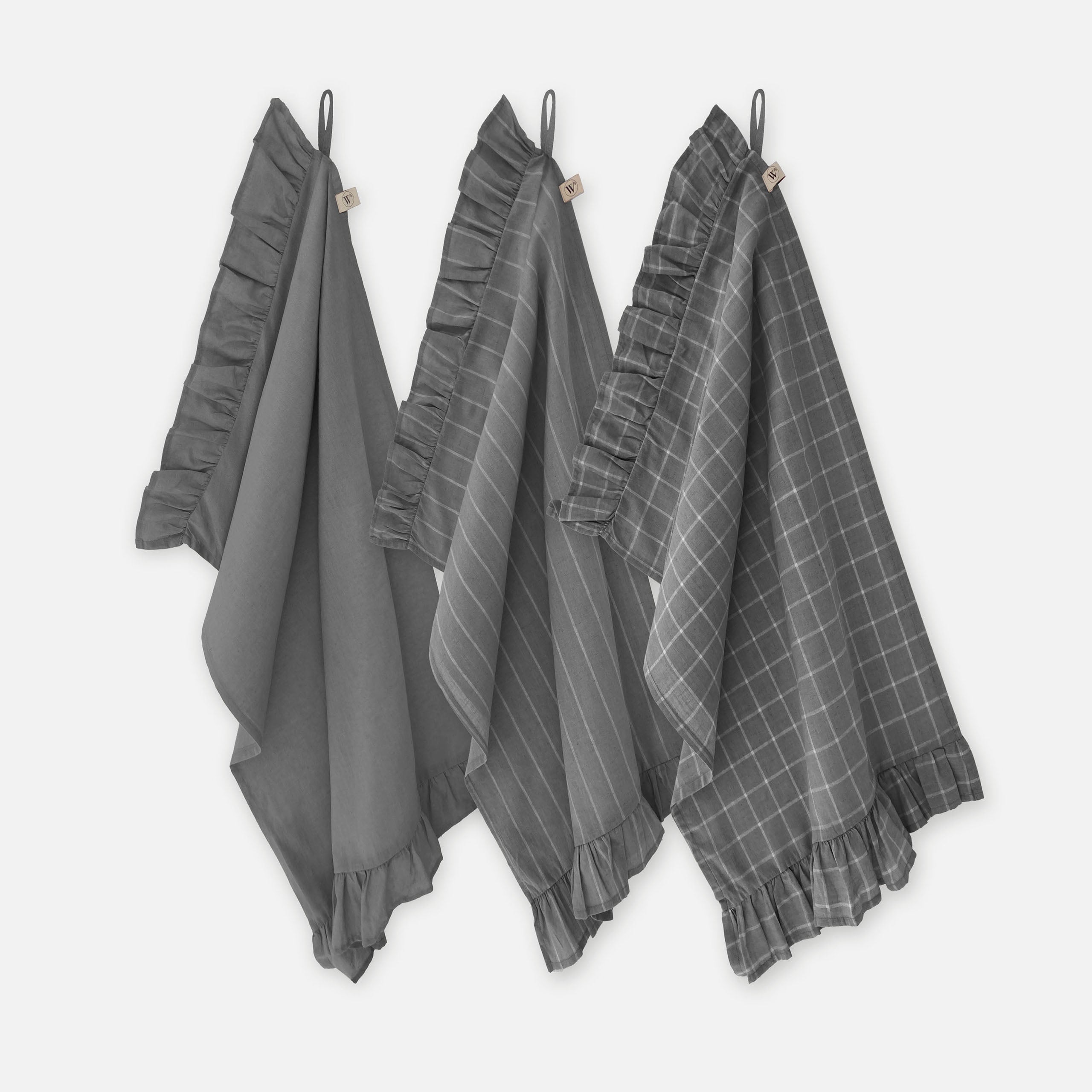 Walra Keukenset Lovely Linen Ruffles Antraciet 3x 50x70