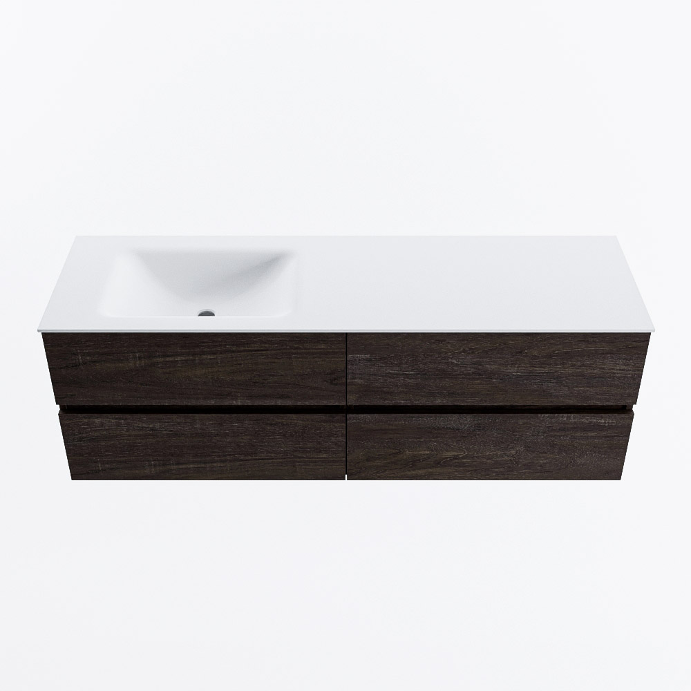 Mondiaz VICA 150cm badmeubel onderkast Dark Brown 4 lades. Wastafel CLOUD links 1 kraangat, kleur Talc.