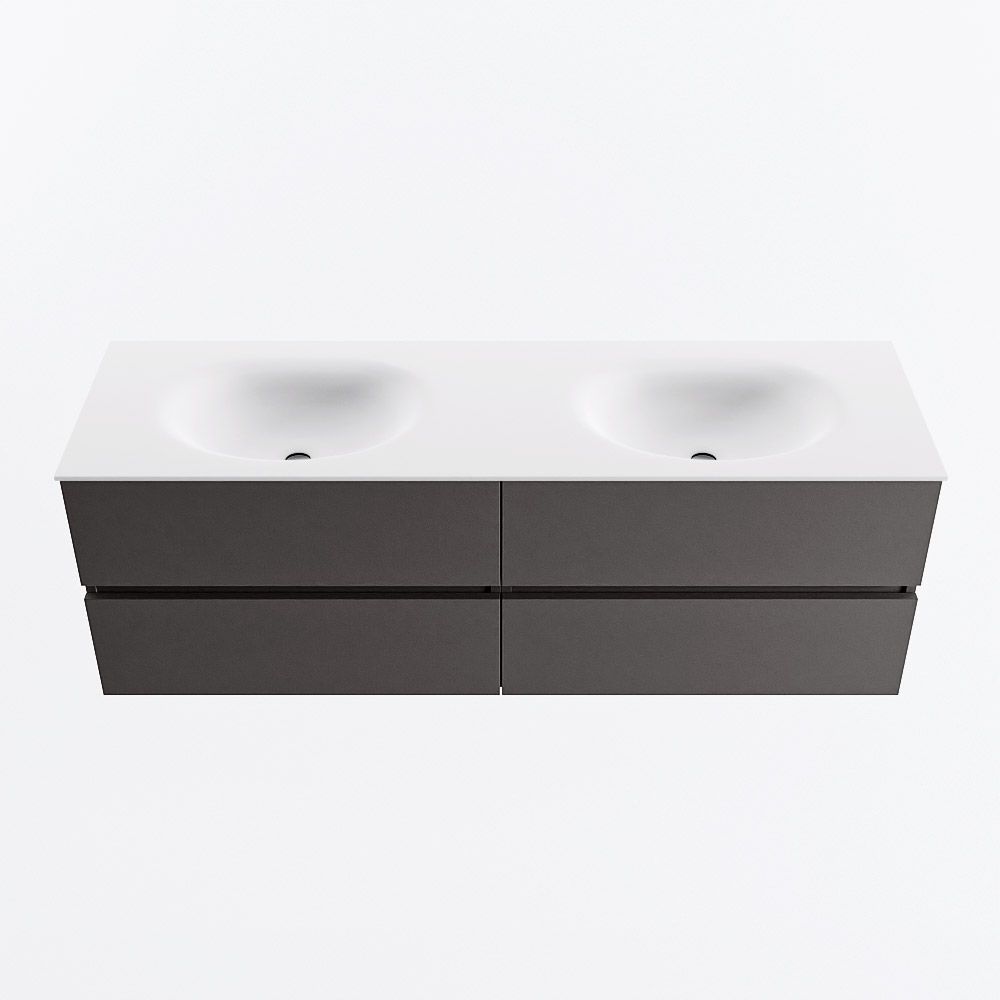 Mondiaz VICA 150cm badmeubel onderkast Dark Grey 4 lades. Wastafel MOON dubbel zonder kraangat, kleur Talc.