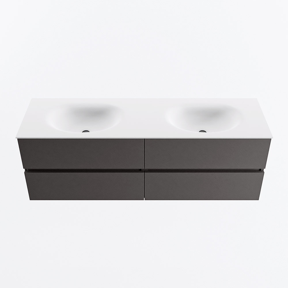 Mondiaz VICA 150cm badmeubel onderkast Dark Grey 4 lades. Wastafel MOON dubbel 2 kraangaten, kleur Talc.