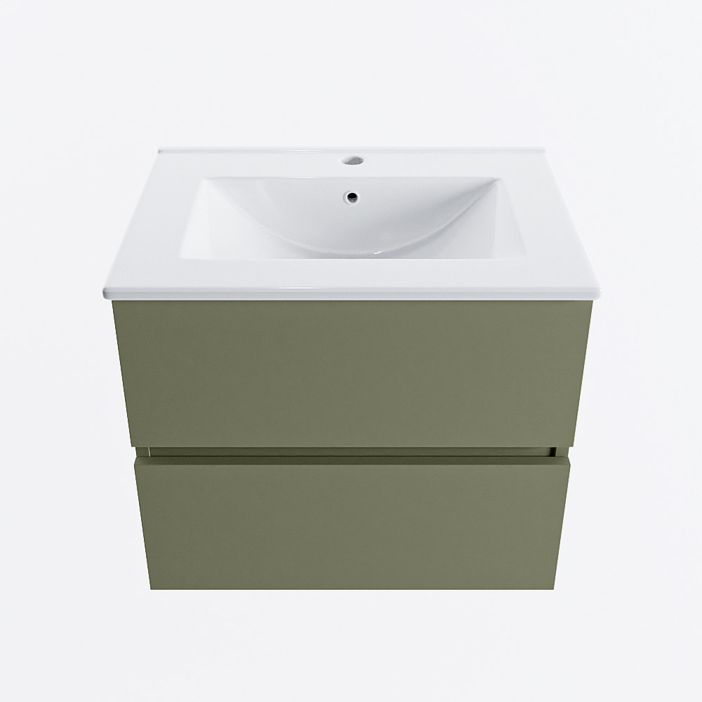 Mondiaz VICA 60cm badmeubel onderkast Army 2 lades. Wastafel DENIA midden 1 kraangat, kleur Glanzend Wit.
