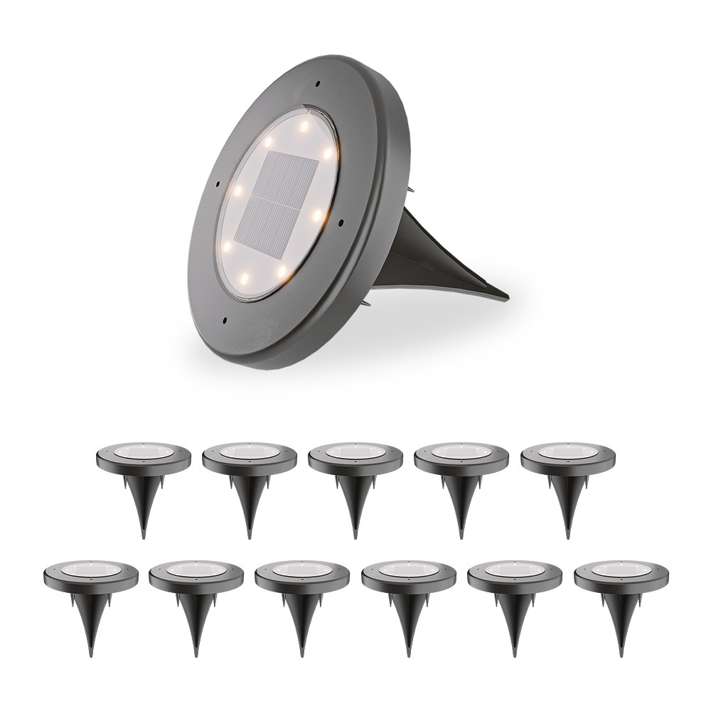 HOFTRONIC™ Ellis 12x Solar grondspots - 8 LEDs - 3000K warmwit licht - IP65 waterdicht - Incl. schemerschakelaar - Zwart