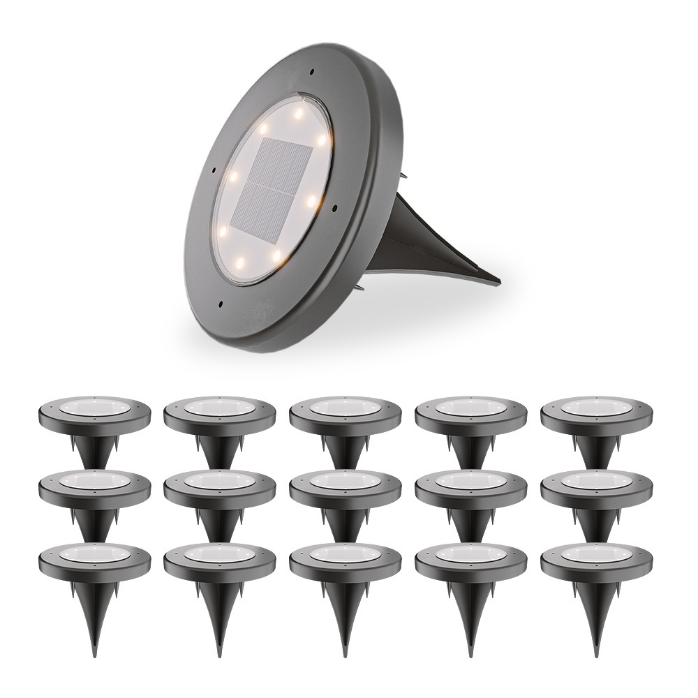 HOFTRONIC™ Ellis 16x Solar grondspots - 8 LEDs - 3000K warmwit licht - IP65 waterdicht - Incl. schemerschakelaar - Zwart