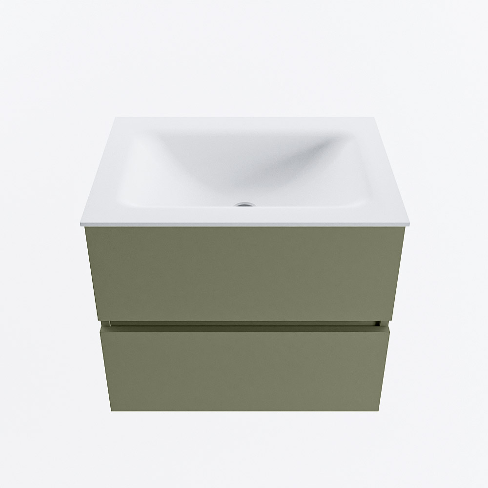 Mondiaz VICA 60cm badmeubel onderkast Army 2 lades. Wastafel CLOUD midden zonder kraangat, kleur Talc.
