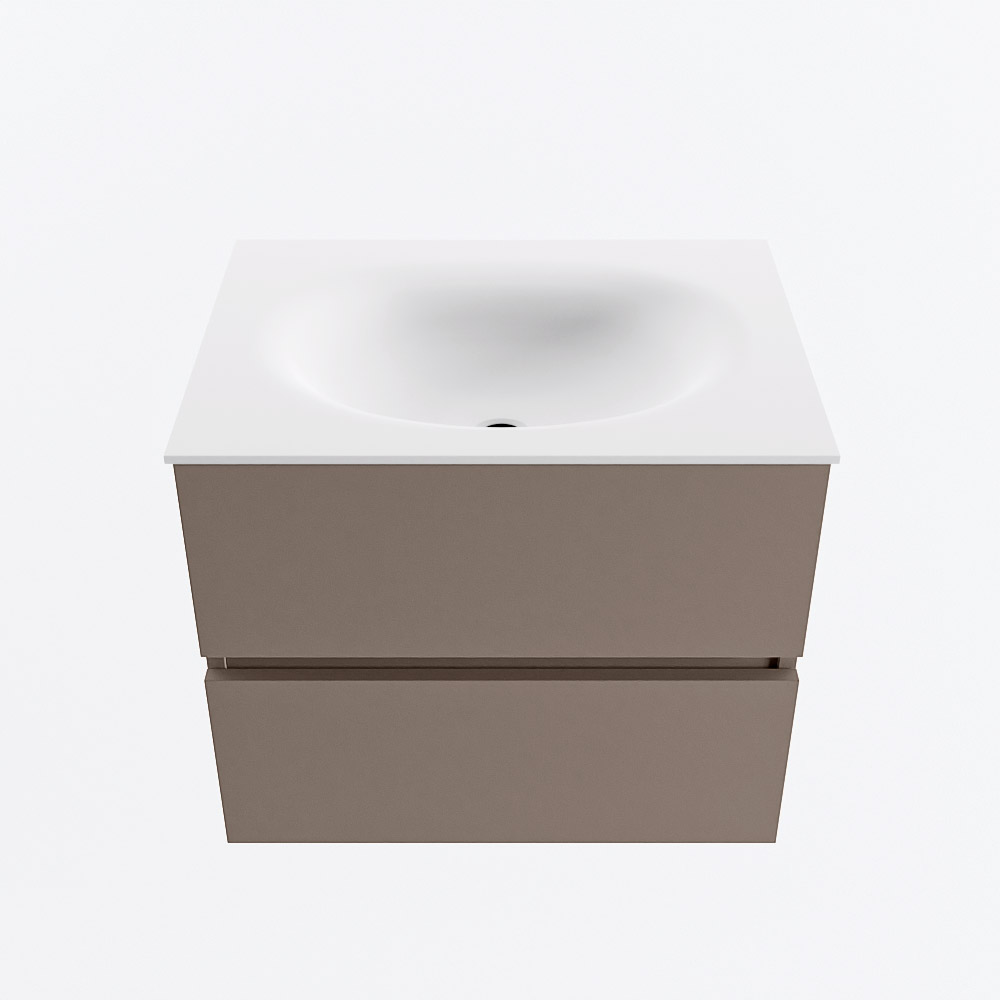 Mondiaz VICA 60cm badmeubel onderkast Smoke 2 lades. Wastafel MOON midden 1 kraangat, kleur Talc.