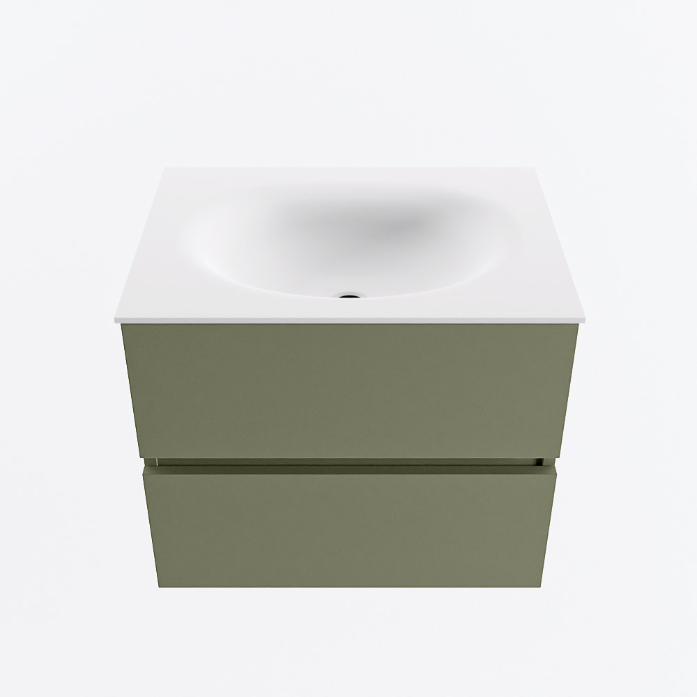 Mondiaz VICA 60cm badmeubel onderkast Army 2 lades. Wastafel MOON midden zonder kraangat, kleur Talc.