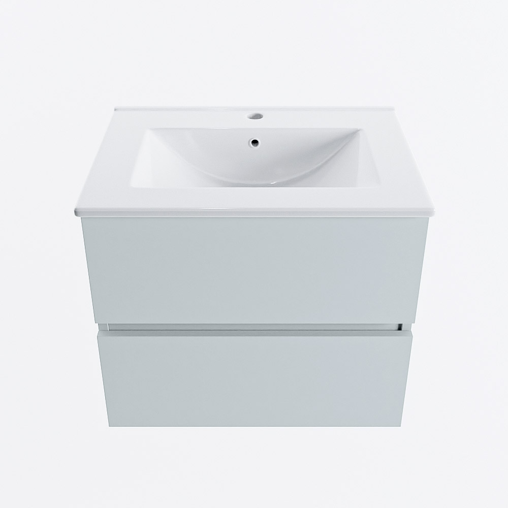 Mondiaz VICA 60cm badmeubel onderkast Clay 2 lades. Wastafel DENIA midden 1 kraangat, kleur Glanzend Wit.