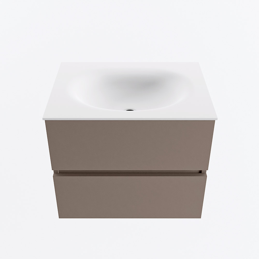 Mondiaz VICA 60cm badmeubel onderkast Smoke 2 lades. Wastafel MOON midden zonder kraangat, kleur Talc.