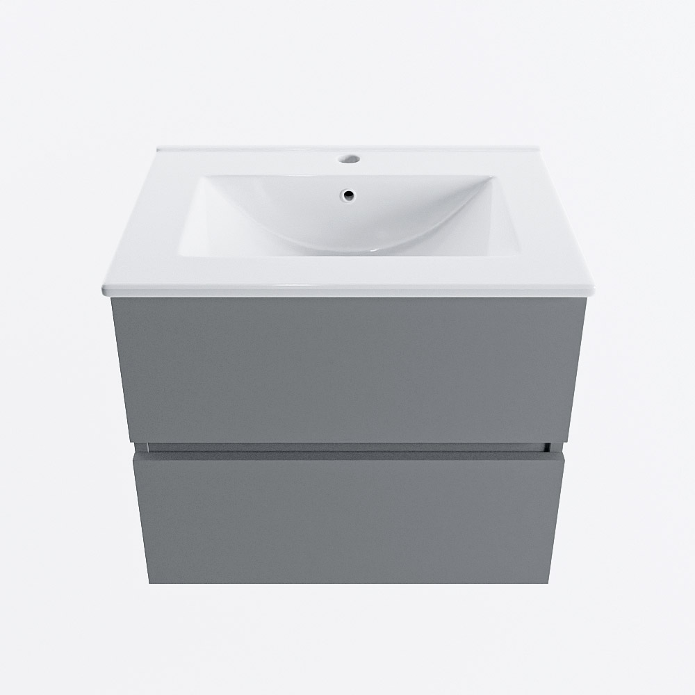 Mondiaz VICA 60cm badmeubel onderkast Plata 2 lades. Wastafel DENIA midden 1 kraangat, kleur Glanzend Wit.
